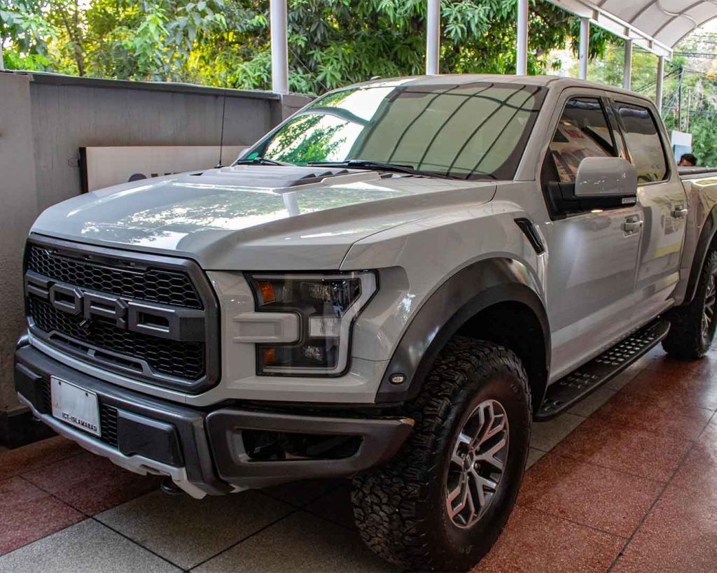 F150_raptor_front_screen_tinted F150 raptor with window film applied by protek car care lahore, Pakistan